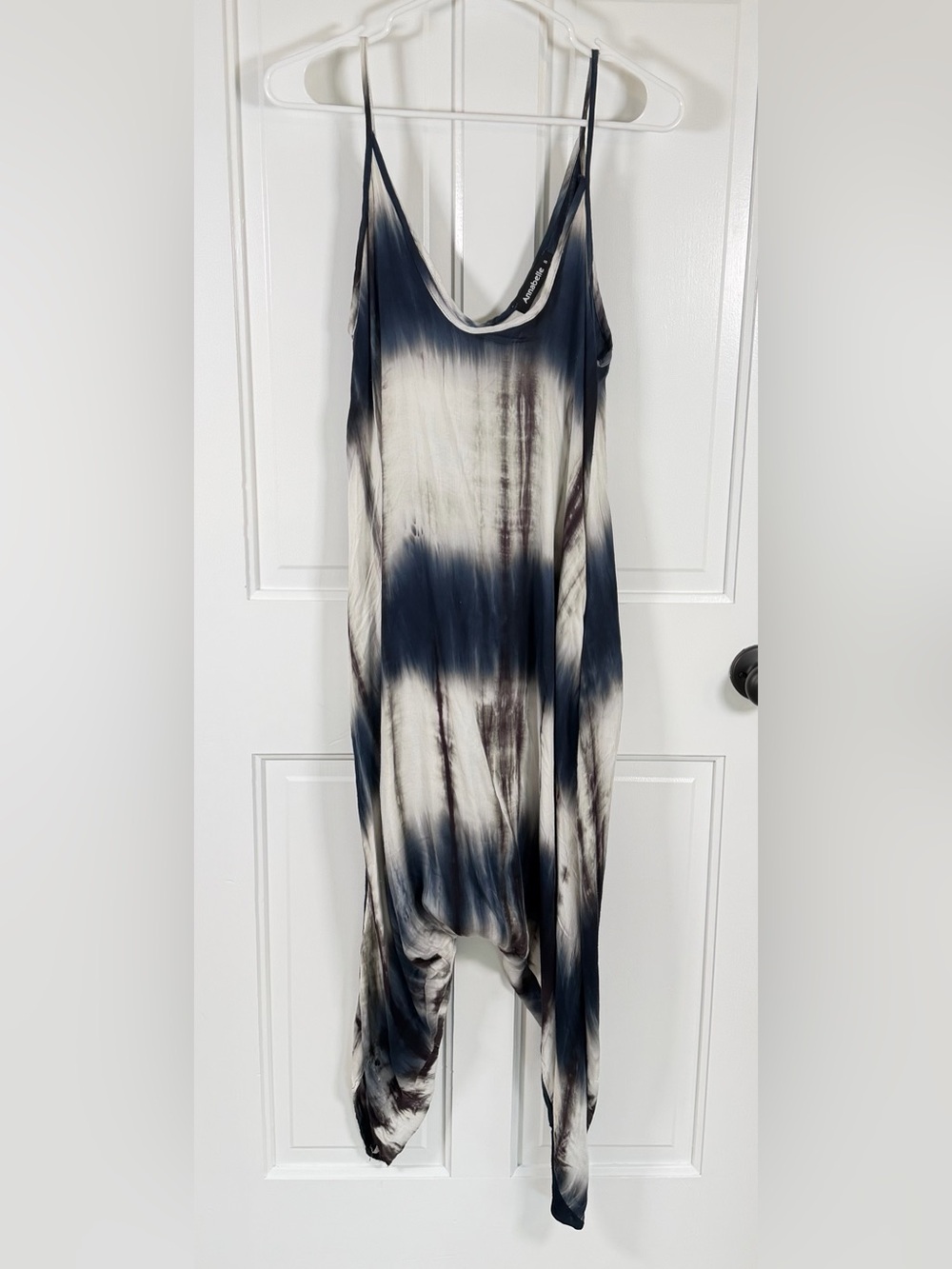 Annabelle Tie Dye Harem Jumpsuit Small Navy Cream Boho Drop Crotch Pockets
